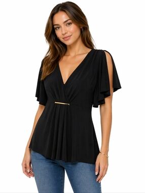 Bold Elements Black & Gold V-Neck Peplum Top / Flattering